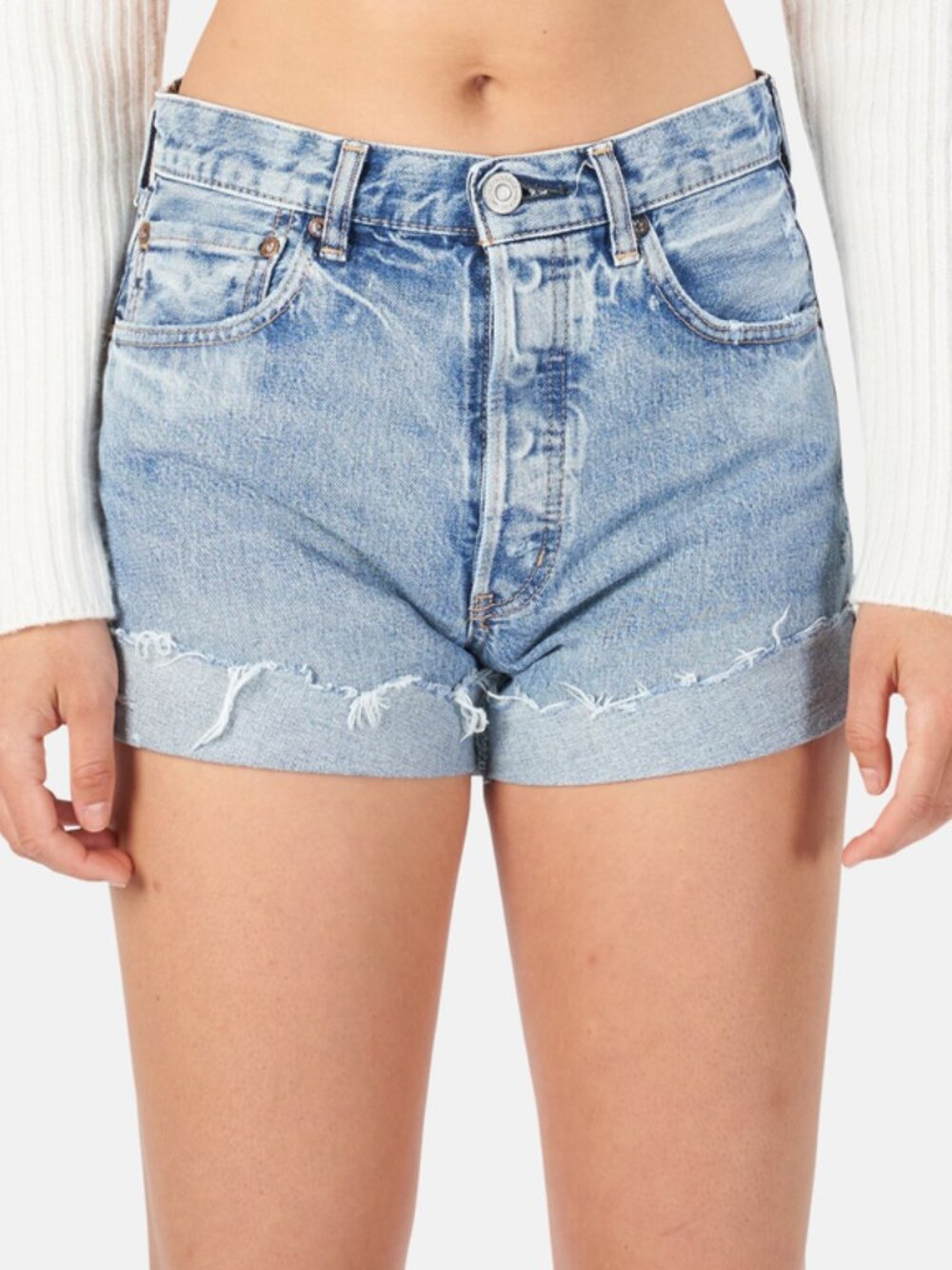 Moussy Upland Distressed Mid-Rise Denim Shorts Size 31